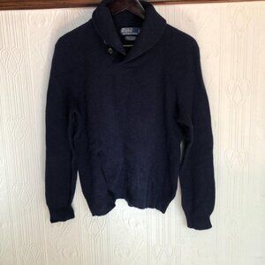 Worn once, Polo Ralph Lauren, woman's shawl collar navy cashmere blend sweater